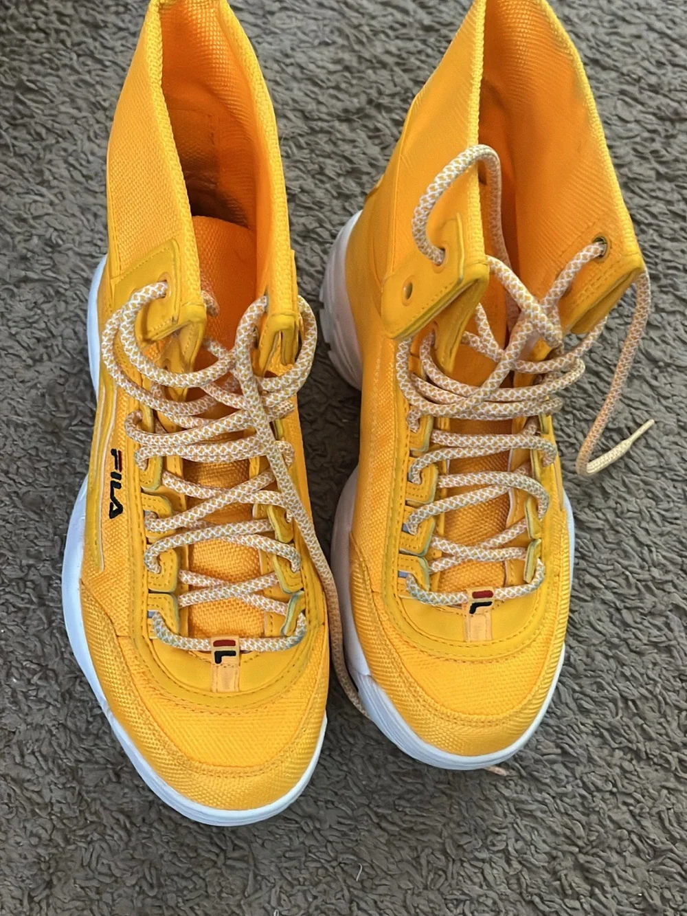 FILA Men's Yellow High-Top Boat Shoes with White Sole